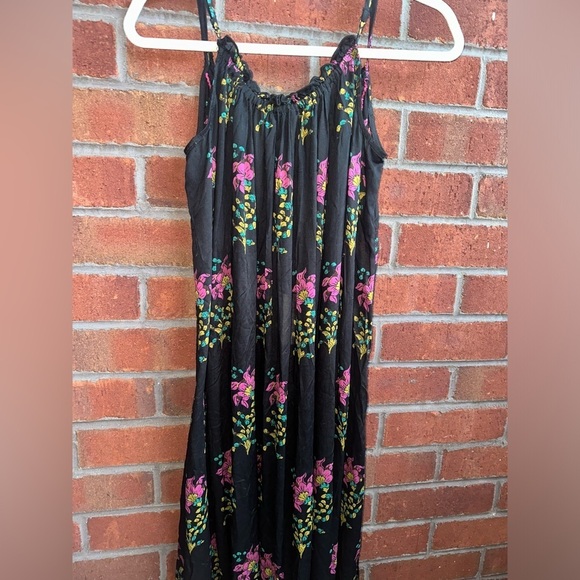 ANTHROPOLOGIE Black Motif Flounced Maxi Lounge Dress - Picture 6 of 7